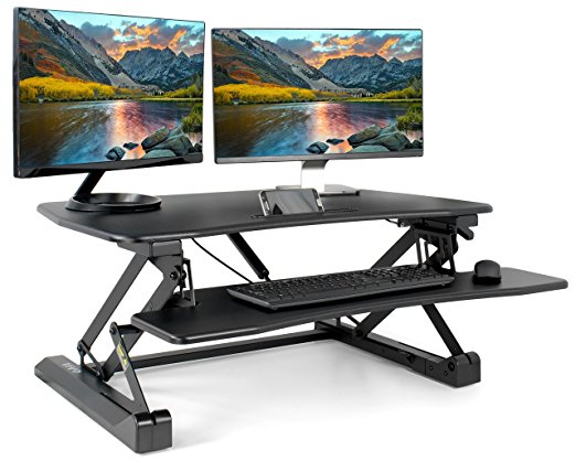 VIVO Black Height Adjustable Standing Desk Single Touch Gas Spring - 36" Tabletop Riser Sit Stand Station (DESK-V001A)