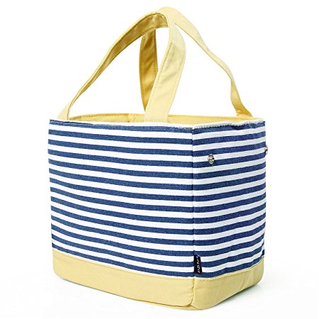 Lifewit Capacity-Adjustable/Drawstring Lunch Box, Insulated Thermal Bento Bag for Office/School/Picnic, Naval Stripe, Blue Yellow