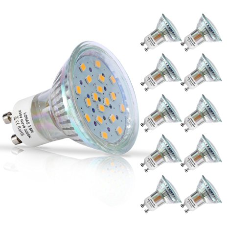 LOHAS® 3.5Watt GU10 LED Bulbs, 50Watt Halogen Bulbs Equivalent Warm White 3000K ,120°Beam Angle, 380lm ,Led Spotlights, LED Light Bulbs, Pack of 10 Units,Non dimmable