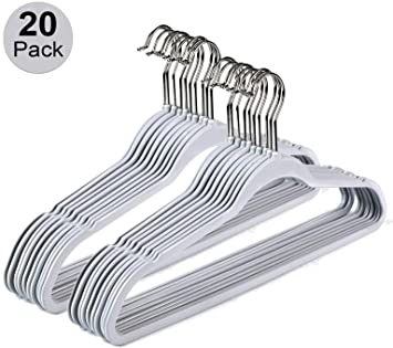 Quality Plastic Non Velvet Non-Flocked Thin Compact Hangers Swivel Hook Gray (20)