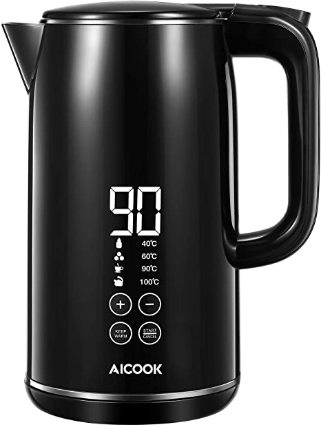 Smart&nbsp;Temperature Control Kettle, AICOOK Kettle With Intelligent One Touch LED Display, Keep Warm Function & Safety Off, 2200W Fast Boil, Double Wall Cool Touch, 100% Stainless Steel Inner