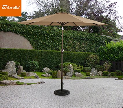 Ulax Furniture 9 Ft Outdoor Umbrella Patio Market Umbrella Aluminum with Push Button Tilt&Crank, Sunbrella Fabric, Heather Beige