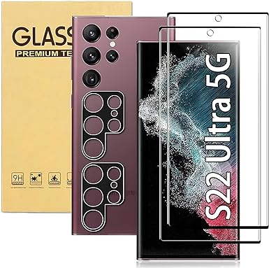 Russell Hobbs [2 2 Pack] for Samsung Galaxy S22 Ultra 5G Screen Protector Tempered Glass Camera Lens Protector,Touch Sensitive,Fingerprint Support,9H Hardenss