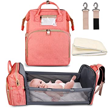 5-in-1 Travel Bassinet Foldable Baby Bed, ZOUNICH Diaper Bag Backpack Changing Station for Men Women,Portable Bassinets for Baby Girls Boys, Travel Crib Infant Sleeper,Baby Nest with Mattress Included