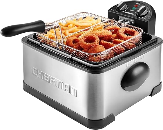 Chefman 4.2 Liter Deep Fryer with Basket for Home Use, XL Jumbo Fry Basket Strainer with Divider, Adjustable Temperature & Timer Fish Fryer, Chicken Fryer, French Fry Maker, Gifts for Cooks, Stainless