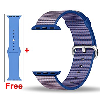 Free Silicone Band,Inteny Apple Watch Band Series 1 Series 2 Colorful Pattern Woven Nylon Band Replacement Wrist Bracelet Strap Buckle for iWatch,42mm,Royal Blue