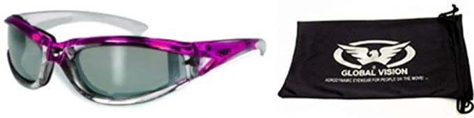 Padded Women Lady Motorcycle Sunglasses Glasses Pink and Chrome With Storage Bag