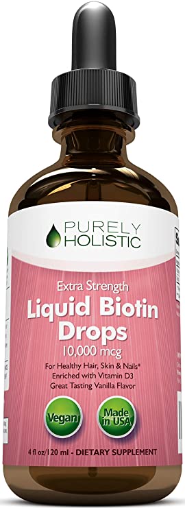 Extra Strength 10000mcg Biotin Liquid Drops, 120 Servings Double Size, Vegan Friendly Biotin Oil Serum with Vitamin D3, Supports Healthy Hair Growth, Strong Nails and Glowing Skin
