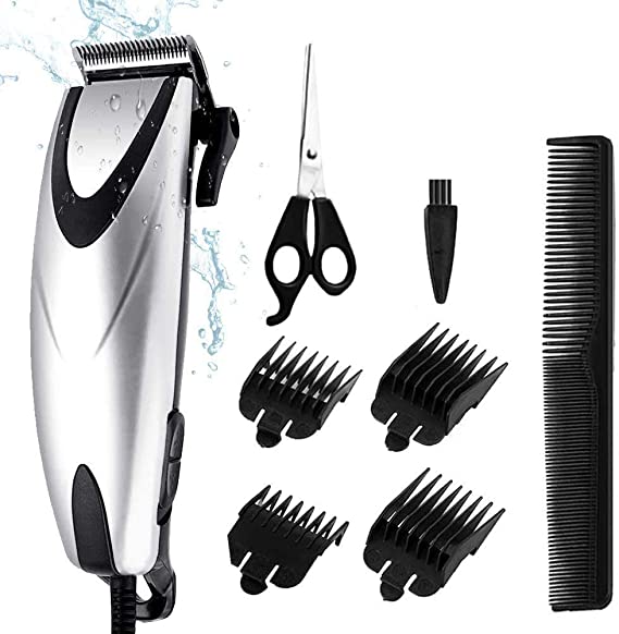 Silver Hair Clippers, High-Performance Professional Hair Clipper Cut Tool with Plug Haircut Kit for Men, Father, Husband, Kids, with an All Metal Housing