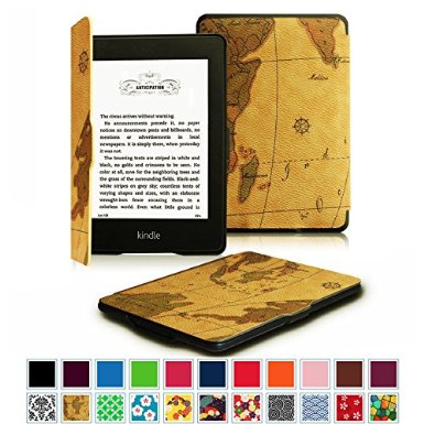 Fintie Kindle Paperwhite SmartShell Case - The Thinnest and Lightest Leather Cover for All-New Amazon Kindle Paperwhite Fits All versions 2012 2013 2014 and 2015 New 300 PPI Map Brown