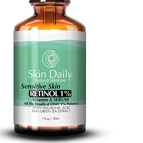 Skin Daily Retinol Serum - 1% Complex for more Sensitive Skin - Concentrated Dose Day/Night Anti-Wrinkle / Anti-Aging Cream for All Skin Types - 1oz