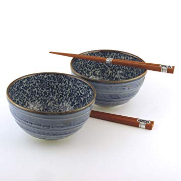 Japanese Kyo Karakusa Bowl And Chopsticks Set includes 2 Bowls and 2 Sets of Chopsticks