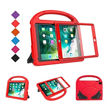 BMOUO Kids Case for New iPad 9.7 2018/2017 - Built-in Screen Protector Shockproof Light Weight Handle Convertible Stand Case Cover for Apple iPad 9.7 Inch 2018 (6th Generation) / 2017 (5th Gen) - Red
