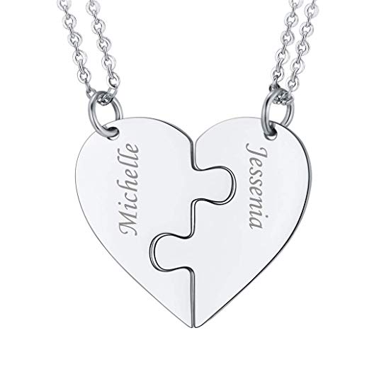 U7 BFF Necklace for 2/3/4/5/6 Stainless Steel Chain Personalized Family Love/Friendship Jewelry Set Free Engraving Heart Pendants