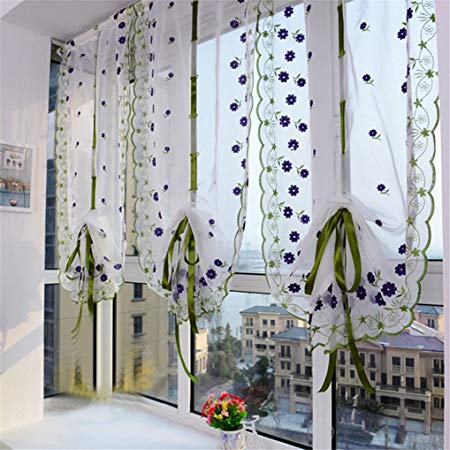 Window Drapes, BSGSH Embroidered Flower Tulle Window Screens Door Balcony Curtain Sheer Scarfs for Living Room, Bedroom - 39.4 inch x 31.5 inch (A)
