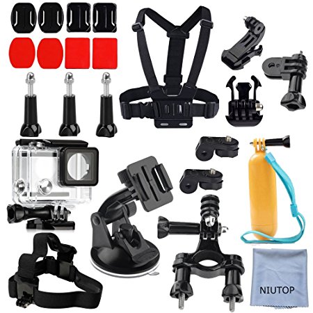 Xiaomi Yi 2/4K Accessories Kit, NIUTOP Xiaoyi 4K II Waterproof Housing Case  Head Strap  Chest Harness  Car Suction Cup  Bike Handlebar Mount  Floaty Handle Action Camera Starter Kit