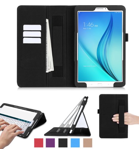 Samsung Galaxy Tab E 96 Case FYY Super Functional Series Premium PU Leather Case Stand Cover with Card Slots Note Holder Elastic Strap for Samsung Tab ETab E Nook 96-Inch Tablet Black