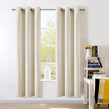 SUO AI TEXTILE Thermal Insulated Solid Blackout Panel Curtains For Bedroom each 37x84 Inch (2 Panels,BEIGE)