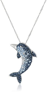 Sterling Silver Swarovski Elements Crystal Dolphin Pendant Necklace, 18"