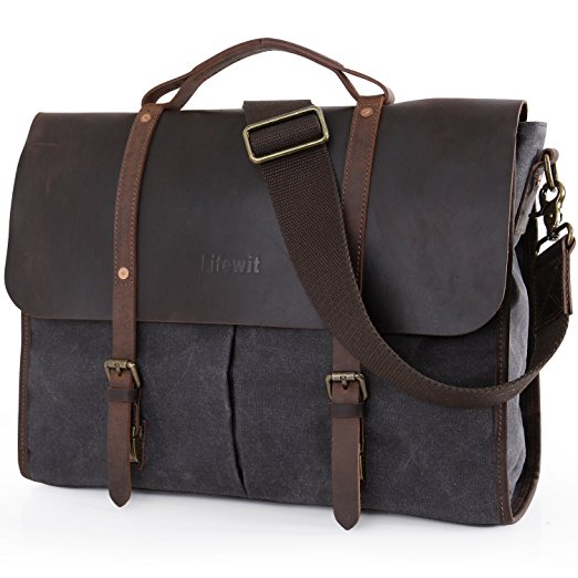 Lifewit Men's Messenger Bag Leather Waterproof Waxed Canvas Laptop Satchel Computer Shoulder Briefcase