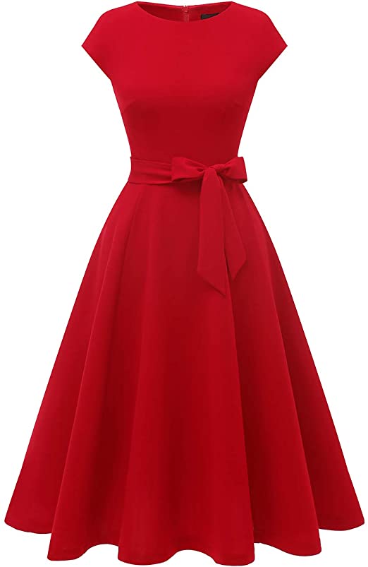 DRESSTELLS Women's Prom Tea Dress Vintage Swing Cocktail Party Dress with Cap-Sleeves