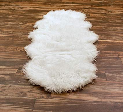Super Area Rugs Silky Shag Rug Faux Fur Sheepskin Runner Rugs in White, 2' x 6' Sheepskin Pelt