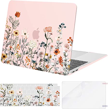 MOSISO Compatible with MacBook Air 13 inch Case 2022 2021 2020 2019 2018 Release A2337 M1 A2179 A1932 Retina Display, Plastic Garden Flowers Hard Shell&Keyboard Cover&Screen Protector, Pink