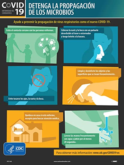 STOP THE SPREAD OF GERMS POSTER, NOVEL CORONAVIRUS (COVID-19) CDC POSTER, 24 X 18, HEAVY-DUTY POSTER PAPER, SPANISH