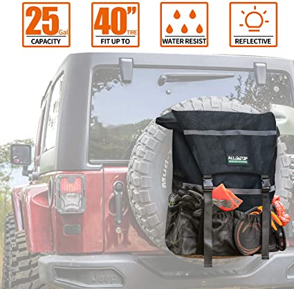 ALL-TOP Overland Series Spare Tire Trash Bag (Black) - Tool & Gear Organizer for Outdoor Off-Road Expedition - Fit up to 40'' Tire