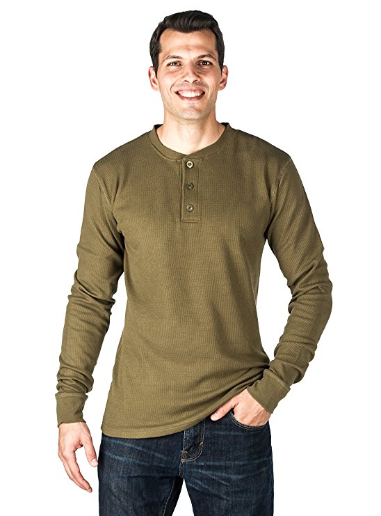 Noble Mount Mens Solid Thermal Henley Long Sleeve T-shirts
