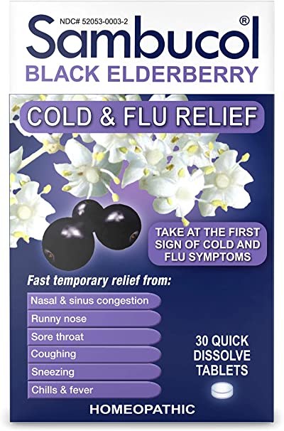Sambucol Cold and Flu Relief Tablets, Black Elderberry, 30 Count