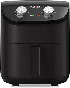 Instant Heißluftfritteuse 3.8L schwarz, kleine kompakte Fritteuse, Antihaftbeschichtung, spülmaschinenfester Korb, kocht 2-4 Portionen, Timer mit Drehschalter, energiesparend und ölfrei - 1500W