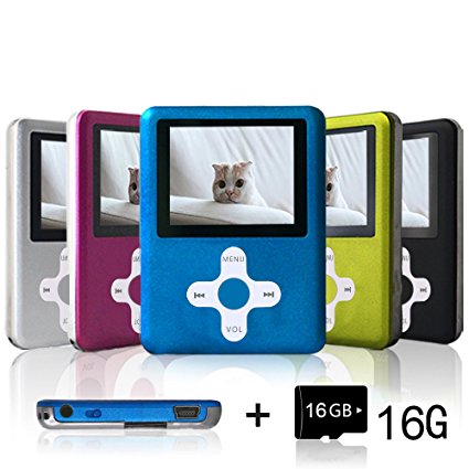 Lecmal MP3 / MP4 Player, Economic Multifunctional Music Player Portable MP3 / MP4 Player with 16GB Micro SD Card Mini USB Port - Voice Recorder Media Player Flash Disk (16G-Blue7)