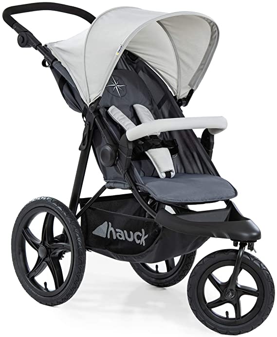 Hauck Runner, Jogger Style, 3-Wheeler, Pushchair with Extra Large Air Wheels, Foldable Buggy, For Children from Birth to 25kg, Lying Position - Silver Grey