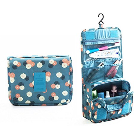 ColorMixs® Hanging Toiletry Kit Clear Travel BAG Cosmetic Carry Case Toiletry ( Blue Flower)
