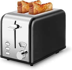 YSSOA 2-Slice Toaster, 5 Browning Setting and 3 Function: Bagel/Defrost/Cancel, Toaster with Extra Wide Slot & Removable Crumb Tray, Black