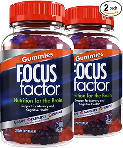 Focus Factor Nootropic Gummies, Memory Supplement for Brain, Phosphatidylserine, Bacopa, Huperzine A, 60 Count, Pack of 2