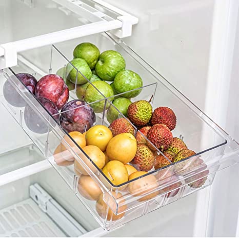 Fridge Drawer Organizer, LALASTAR Mini Refrigerator Drawers Storage Box, Pull Out Refrigerator Storage Drawers for Food, Drinks, Fit for Fridge Shelf Under 0.6" (4-grid)
