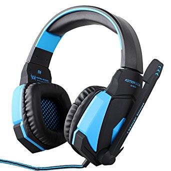 BMOUO 3.5mm Stereo Gaming LED Lighting Over-Ear Headphone with Mic for PC Computer Game With Noise Cancelling & Volume Control, Blue (G2000)