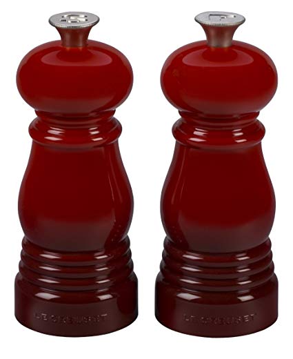 Le Creuset of America Petite Salt and Pepper Mill Set, 5" x 2", Cerise (Cherry Red)