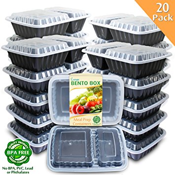 Enther [20 Pack] 2 Compartment Meal Prep Containers with Lids,Premium Food Storage Bento Boxes, BPA Free, Stackable,Reusable Lunch Box, Microwave/Dishwasher/Freezer Safe,Portion Control (32 oz)