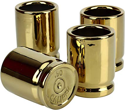 Barbuzzo 50 Caliber Shot Glass - Set of 4 Shot Glasses Shaped like Bullet Casings - Step up to the Bar, Line 'Em Up, and Take Your Best Shot - Great Addition to the Mancave - Each Shot Holds 2-Ounces