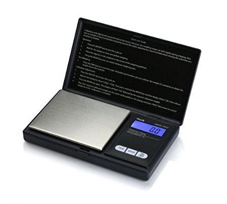 American Weigh Scales AWS-1KG-BLK Signature Series Black Digital Pocket Scale, 1000 by 0.1 G, With Seaside 500 Gram Stainless Steel Calibration Weight