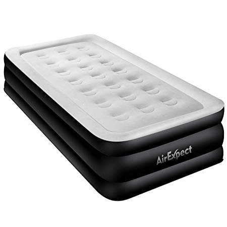Air Mattress Twin Size Airbed - AirExpect Upgraded Inflatable Mattress Blow up Elevated Raised Guest Bed with Built-in Electric Pump, Quilt Top, Storage Bag, Easy Setup Height 18", 2-Year Warranty