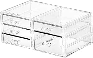 Office Desktop Storage Box,Rectangular Desktop Drawers,Plastic Makeup Storage,Containers Bins With Drawers Desk Organization Pull Out Small craft Storage Case Box Cube,Pack of 1 (Clear, 5 Drawers)