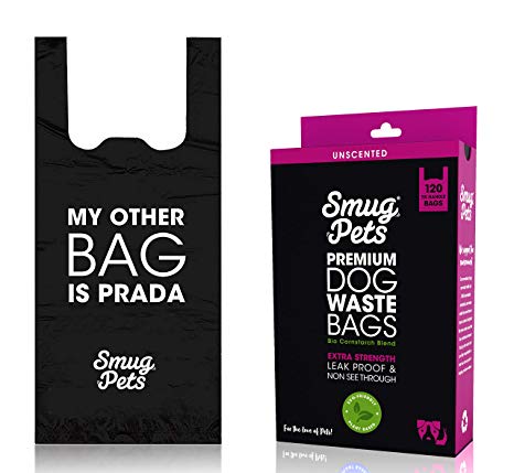 SmugPets Premium Biodegradable 120 Dog Poop Bags – Easy Tie Handles - Unscented & Leak Proof Waste Bags – Extra Large & Extra Thick Bags - Eco Friendly