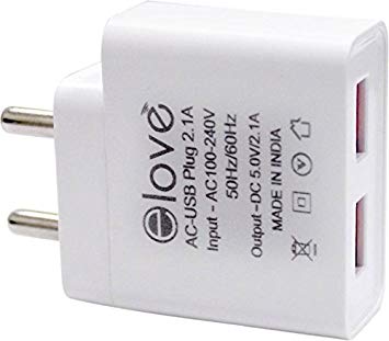 elove Dual Port USB Charger Adapter with 2.1 Amp Auto Detect Technology Power Supply - White