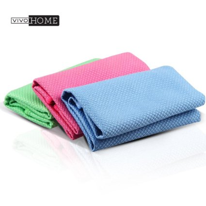VIVOHOME 3 Pack Double-sided Durable and Reusable Microfiber Cleaning Cloths/Dust Cloths/Dust Wipes for Stainless Steel Appliance, Glasses, Smartphones - Streak Free, Scratch Free and Lint Free