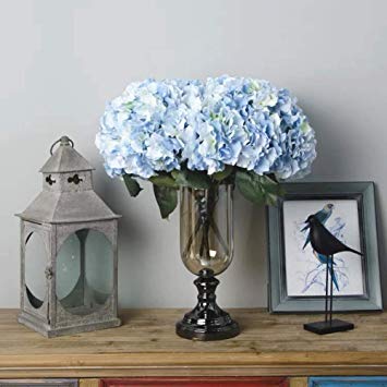 Jasion Artificial Flowers Hydrangeas Flowers 5 Big Heads Silk Bouquet for Office Home Party Decoration (Light Blue)
