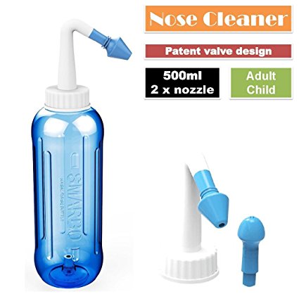 Tonelife 500ML Nettie Pot 18oz 2Nozzle Nose Cleaner Adjustable Hydro Nasal Wash Cleaning & Sinus Irrigation System with Physiological Saline for Adult Kid Allergic Rhinitis Nasal Irrigation Pot
